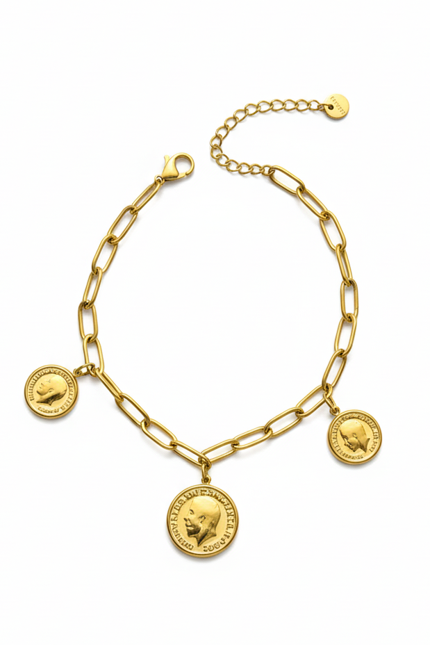 Triple Coin Paperclip Chain Bracelet