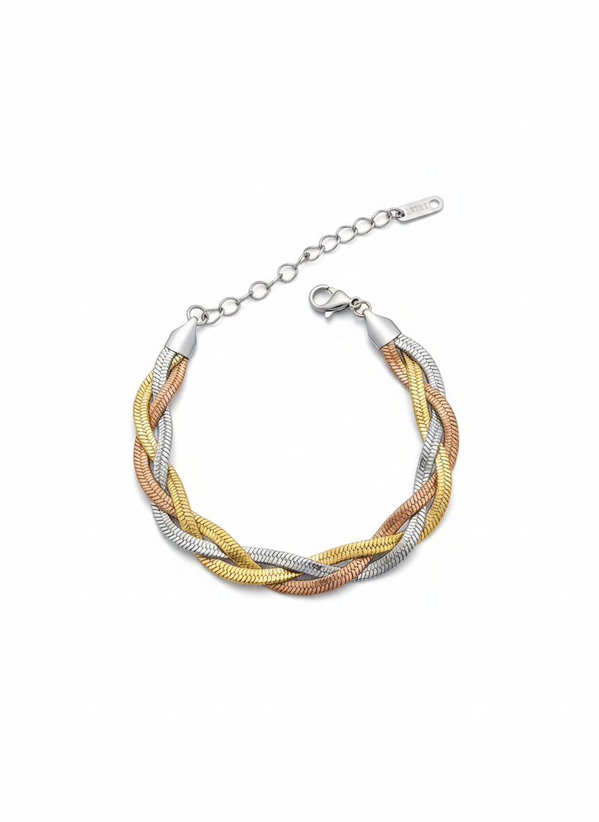 Mixed-Metal Braided Herringbone Bracelet