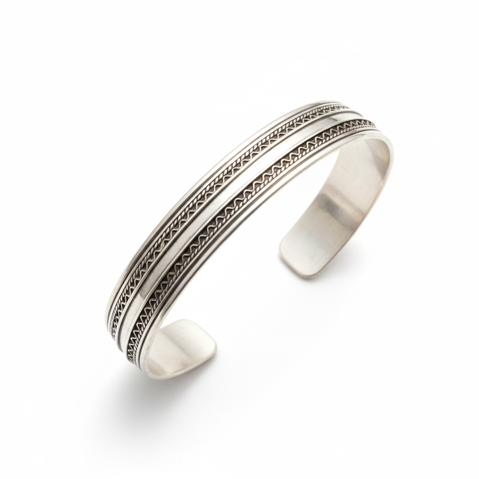 Italian Multi-Row Chevron & Cable Cuff
