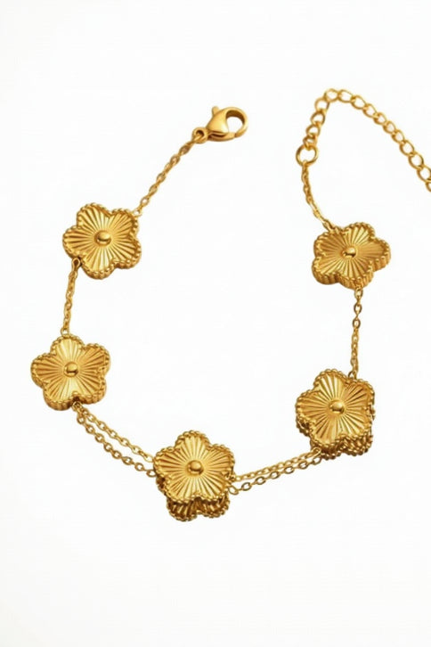 Gold Flower Charm Chain Bracelet