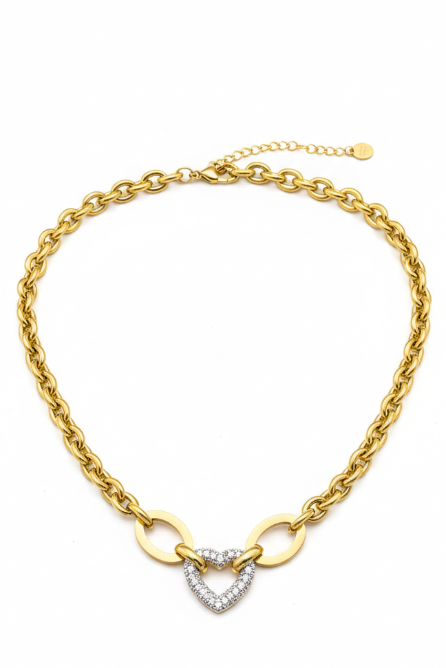 Crystal Heart Gold Chain Necklace