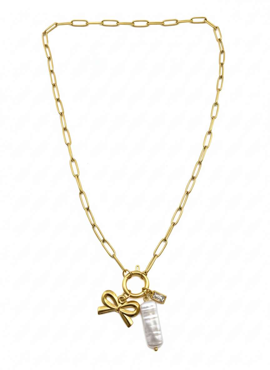 Bow & Pearl Charm Necklace