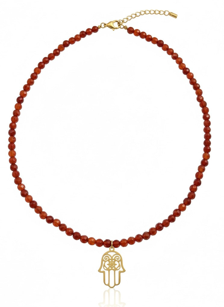 Amber Hamsa Filigree Handmade Choker Necklace