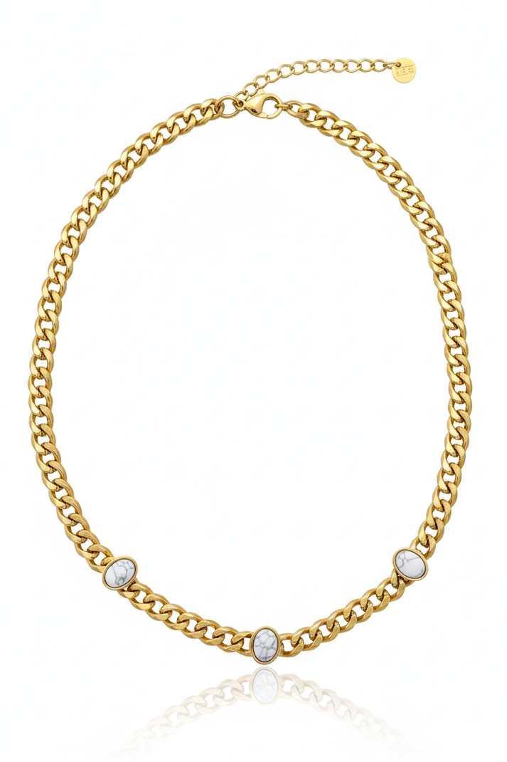 Marble-Style Stone Curb Chain Choker Necklace