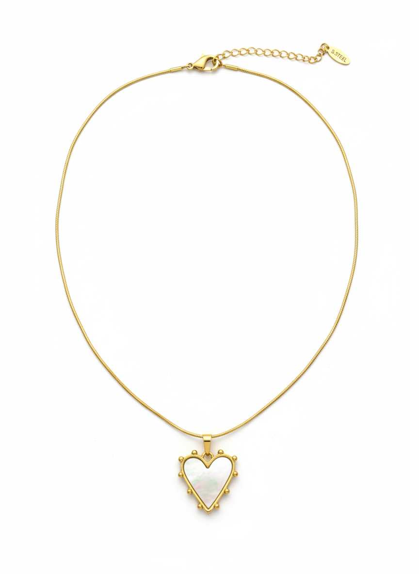 Beaded Pearl Heart Pendant Necklace