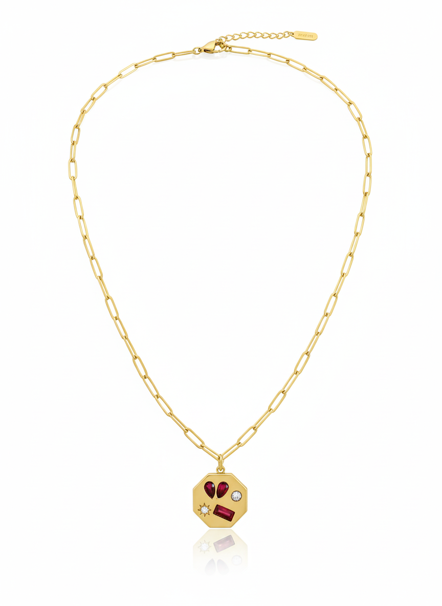 Jeweled Octagon Medallion Necklace
