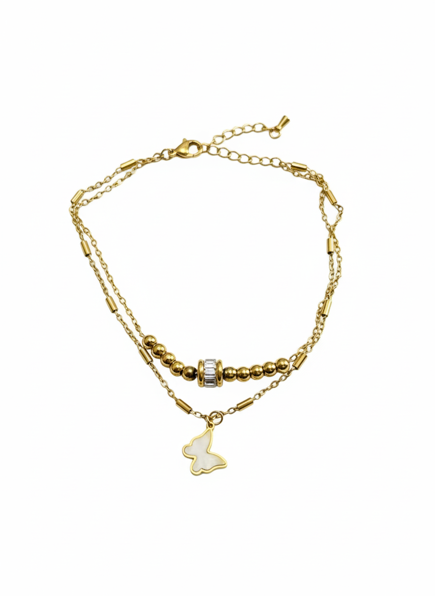 Butterfly Charm Layered Anklet